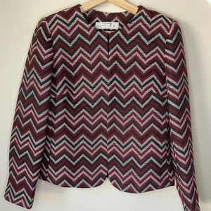 Tahari Textured Red Black White Cardigan Blazer Jacket Size 4P